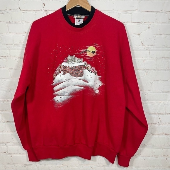 day breeze Tops - Vintage Day Breeze Sweatshirt Womens XL Red Kittens Christmas Pullover